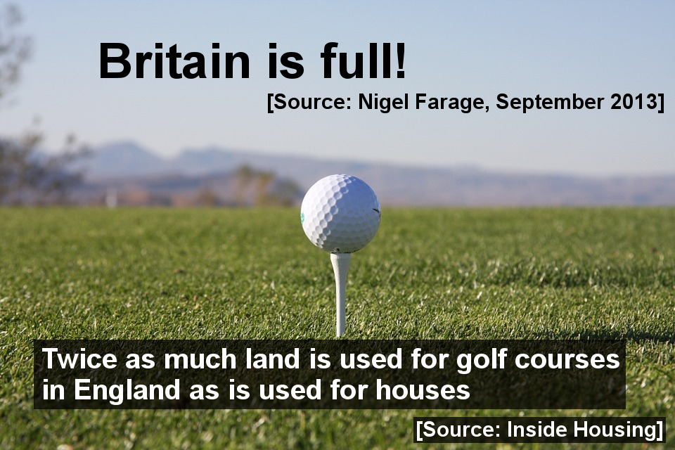 Twice as much land is used for golf courses in England as for housing. There is plenty of room for immigration