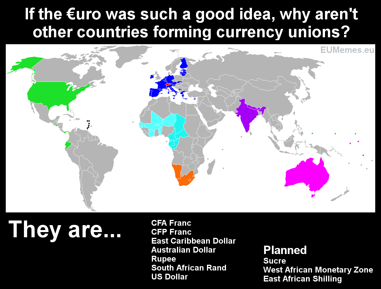 There are lots of currencies unions like the Euro